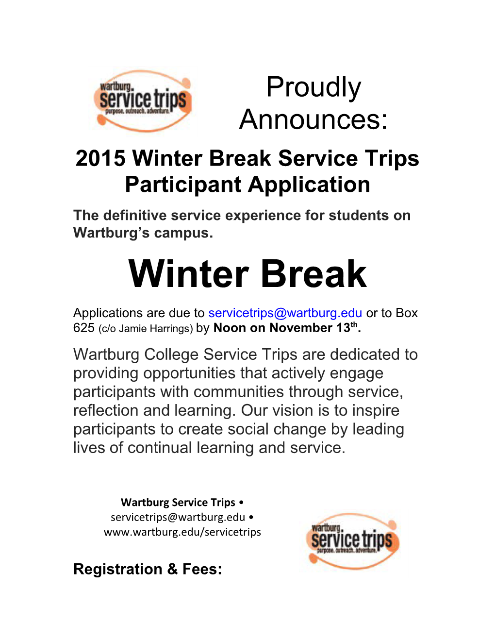 2015 Winter Break Service Trips Participant Application
