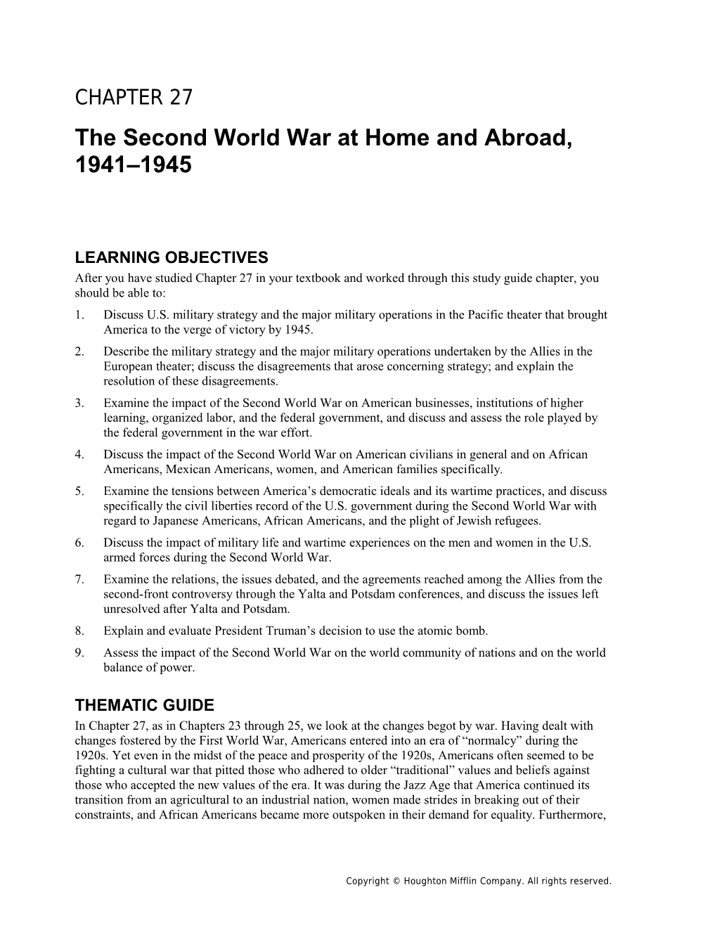 Chapter 27: the Second World War at Home and Abroad, 1941 1945 1