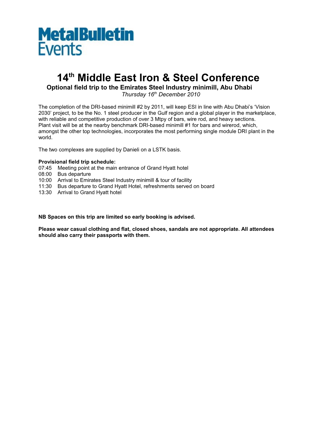 14Th Middle East Iron & Steel Conference