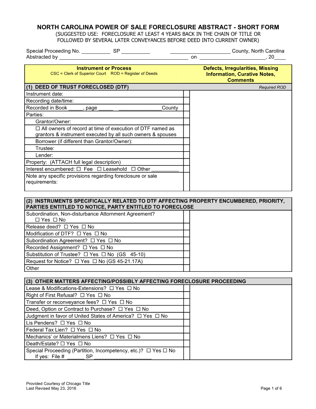 Foreclosure Abstract - Short Form