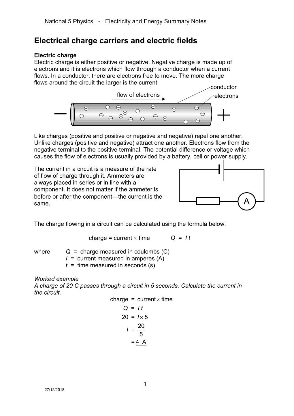 National 5 Physics - Electricity and Energy Summary Notes