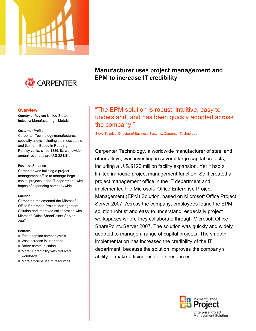 Manufacturer Uses Project Management and EPM to Increase IT Credibility