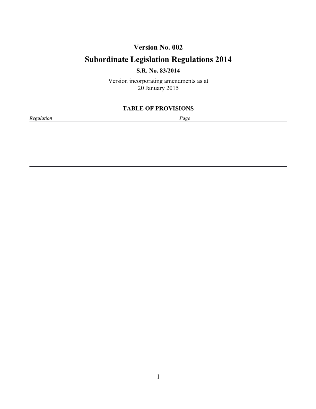 Subordinate Legislation Regulations 2014