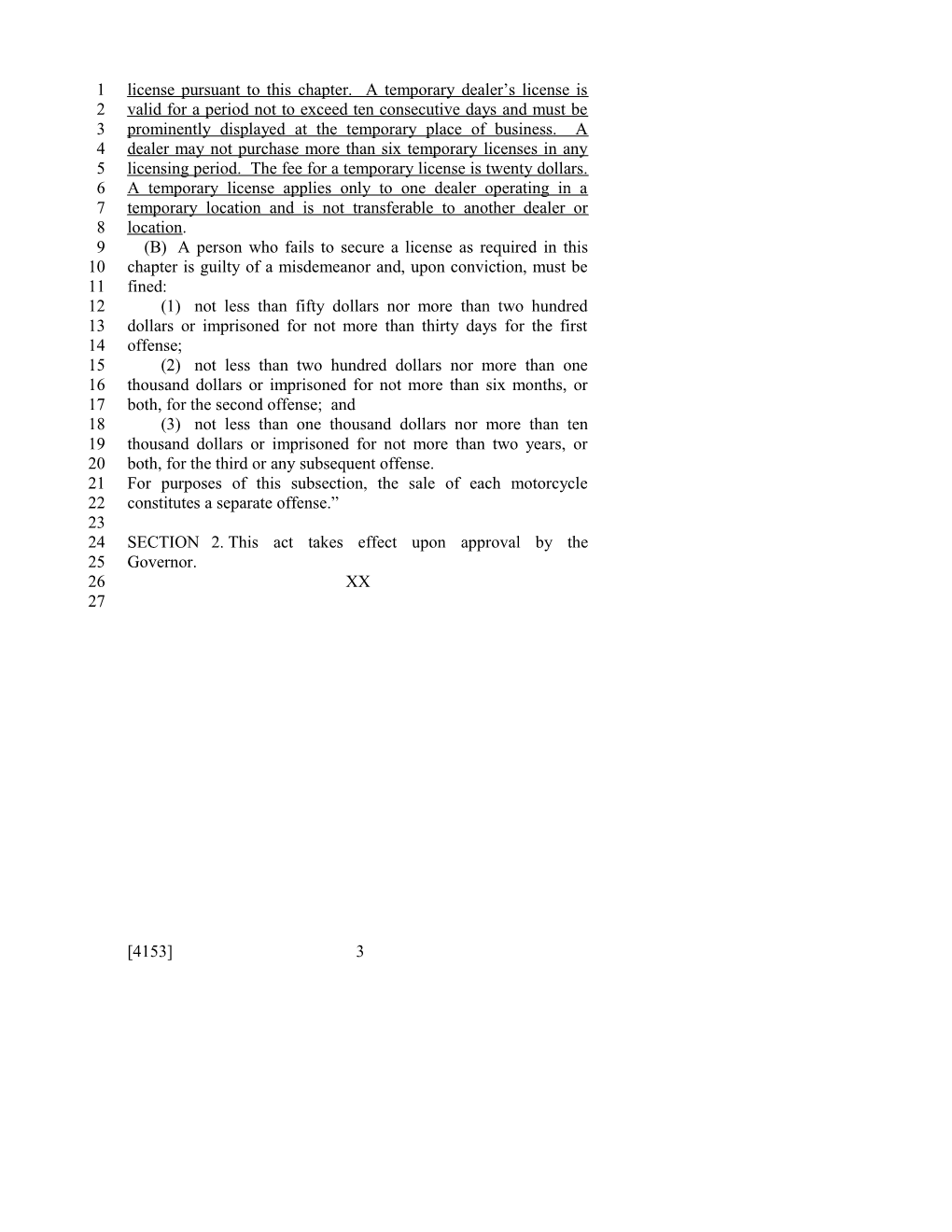 2011-2012 Bill 4153: Motorcycle Dealers - South Carolina Legislature Online