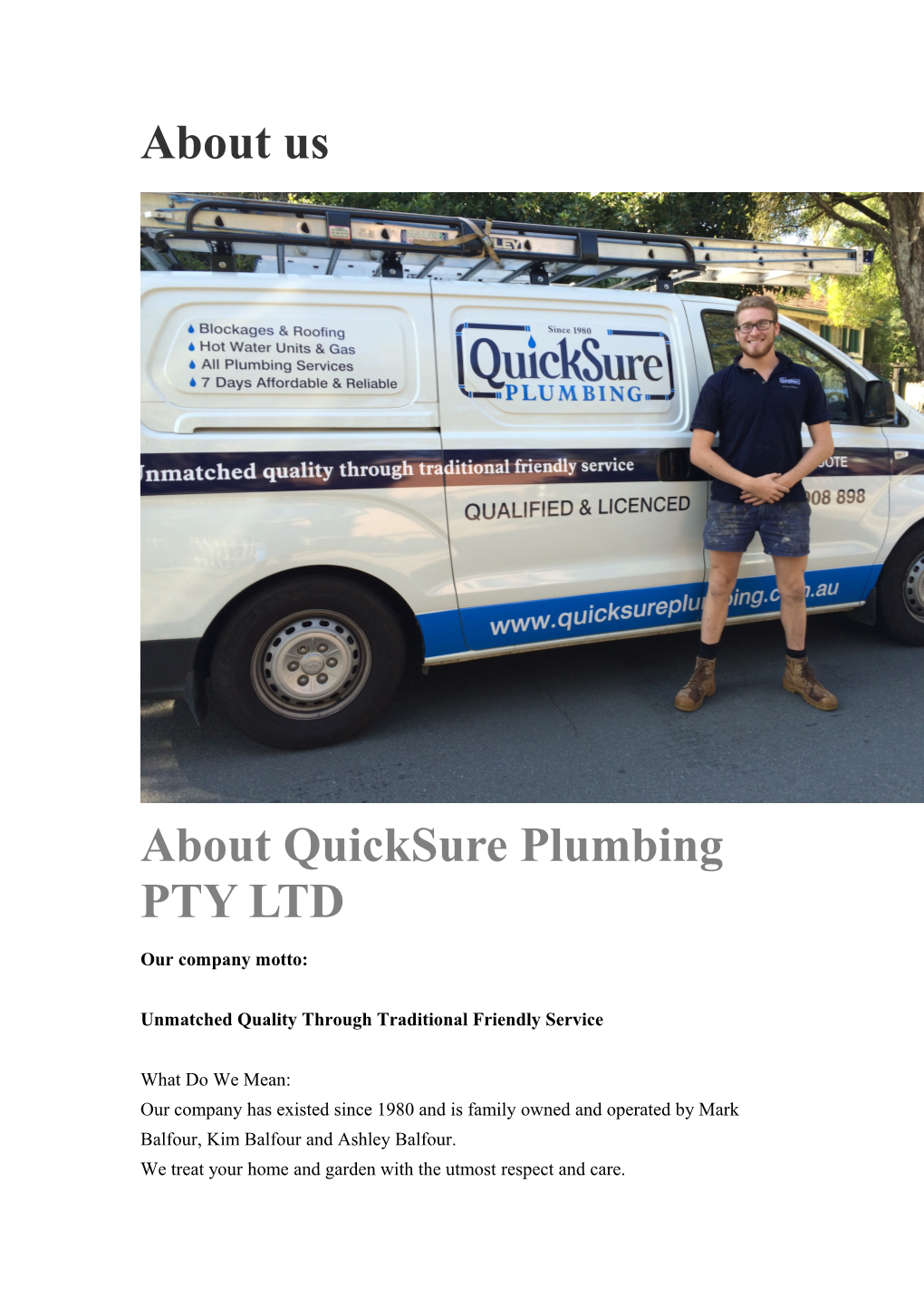About Quicksure Plumbing PTY LTD