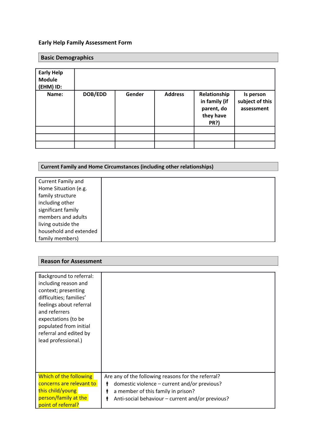 Early Help Family Assessment Form