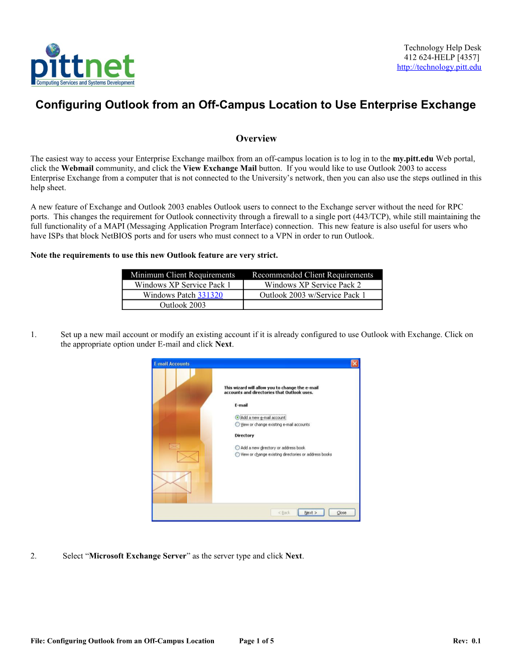 Configuring Outlook from an Off-Campus Location to Use Enterprise Exchange