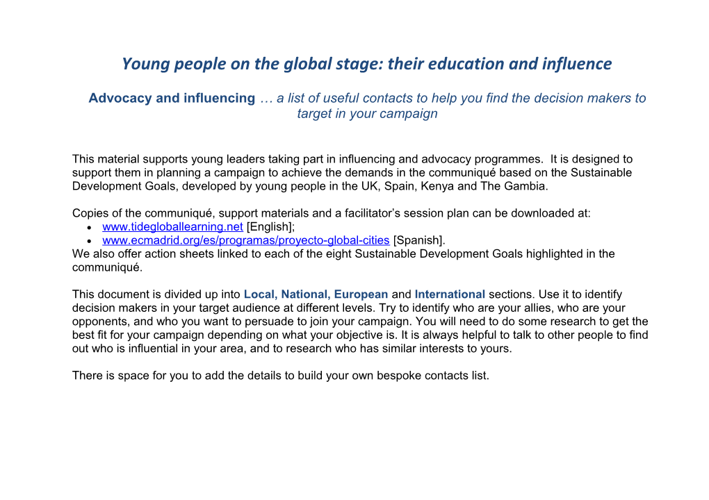 Young People on the Global Stage: Their Education and Influence