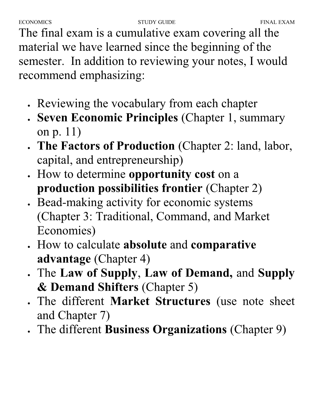 Economicsstudy Guidefinal Exam