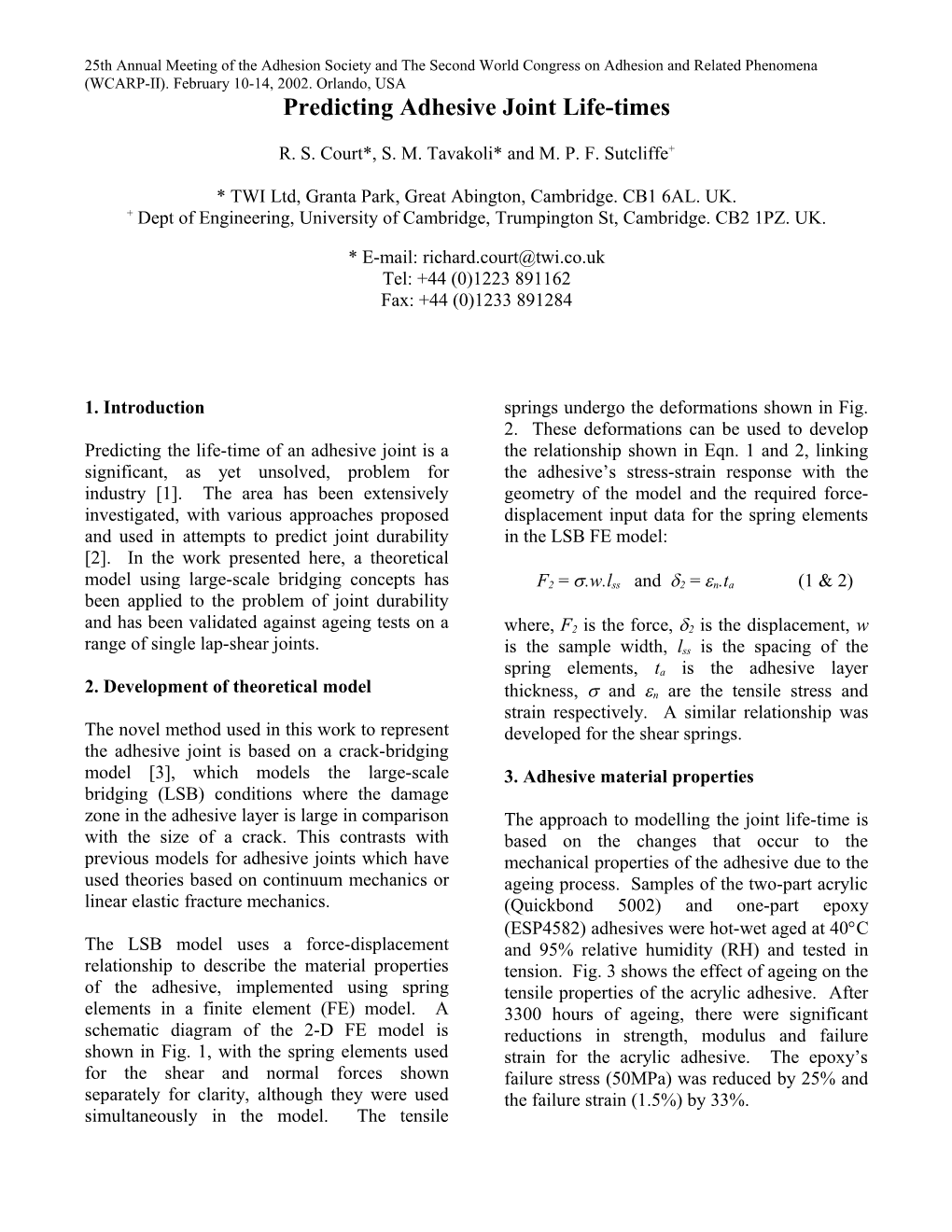 Predicting Adhesive Joint Life-Times