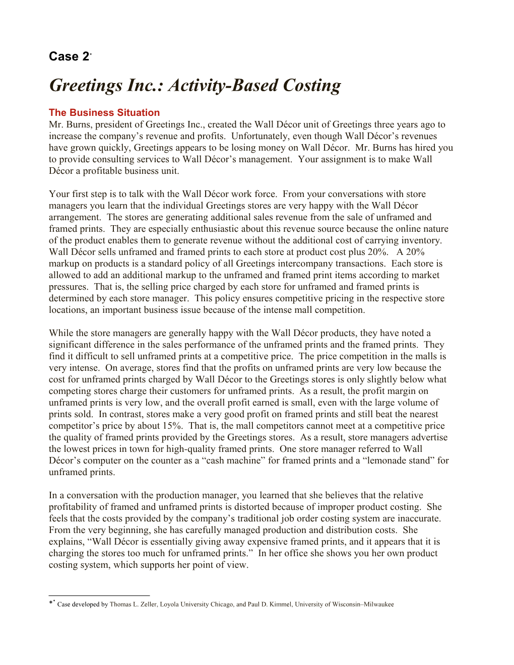 Greetings Inc.: Activity-Based Costing