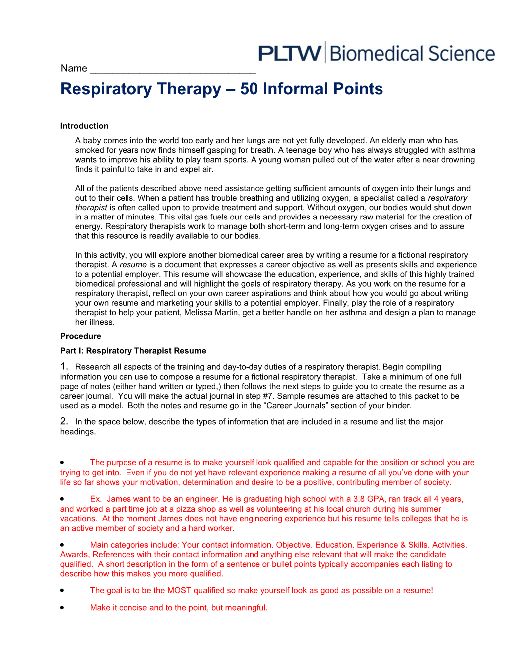Respiratory Therapy 50 Informal Points
