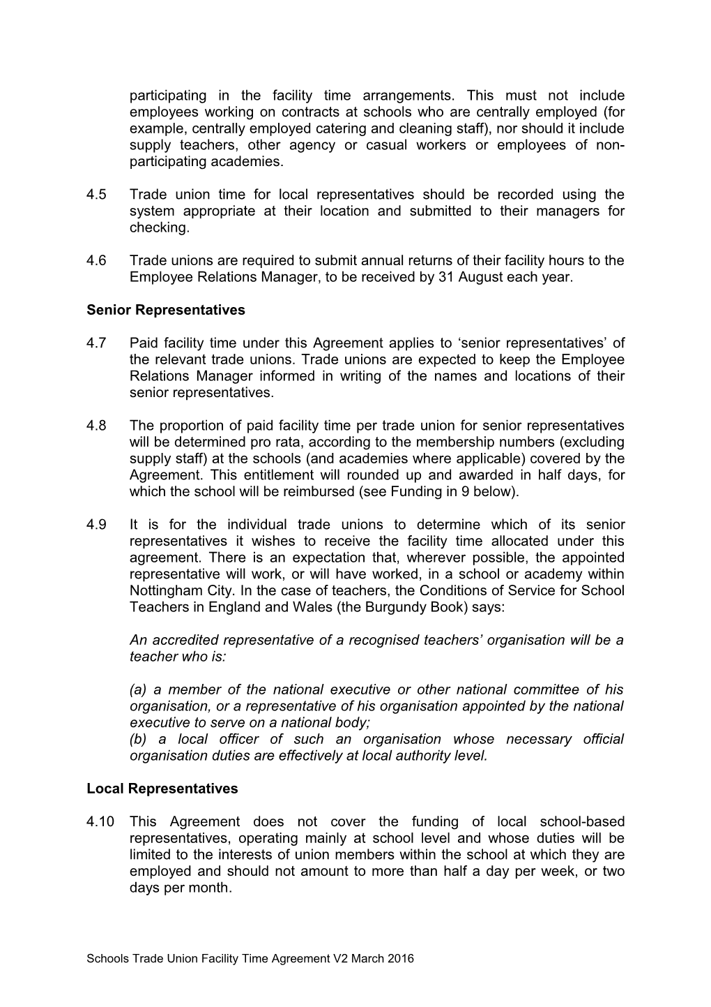Trade Union Facilities and Facility Time Agreement for Representatives of Nottingham City