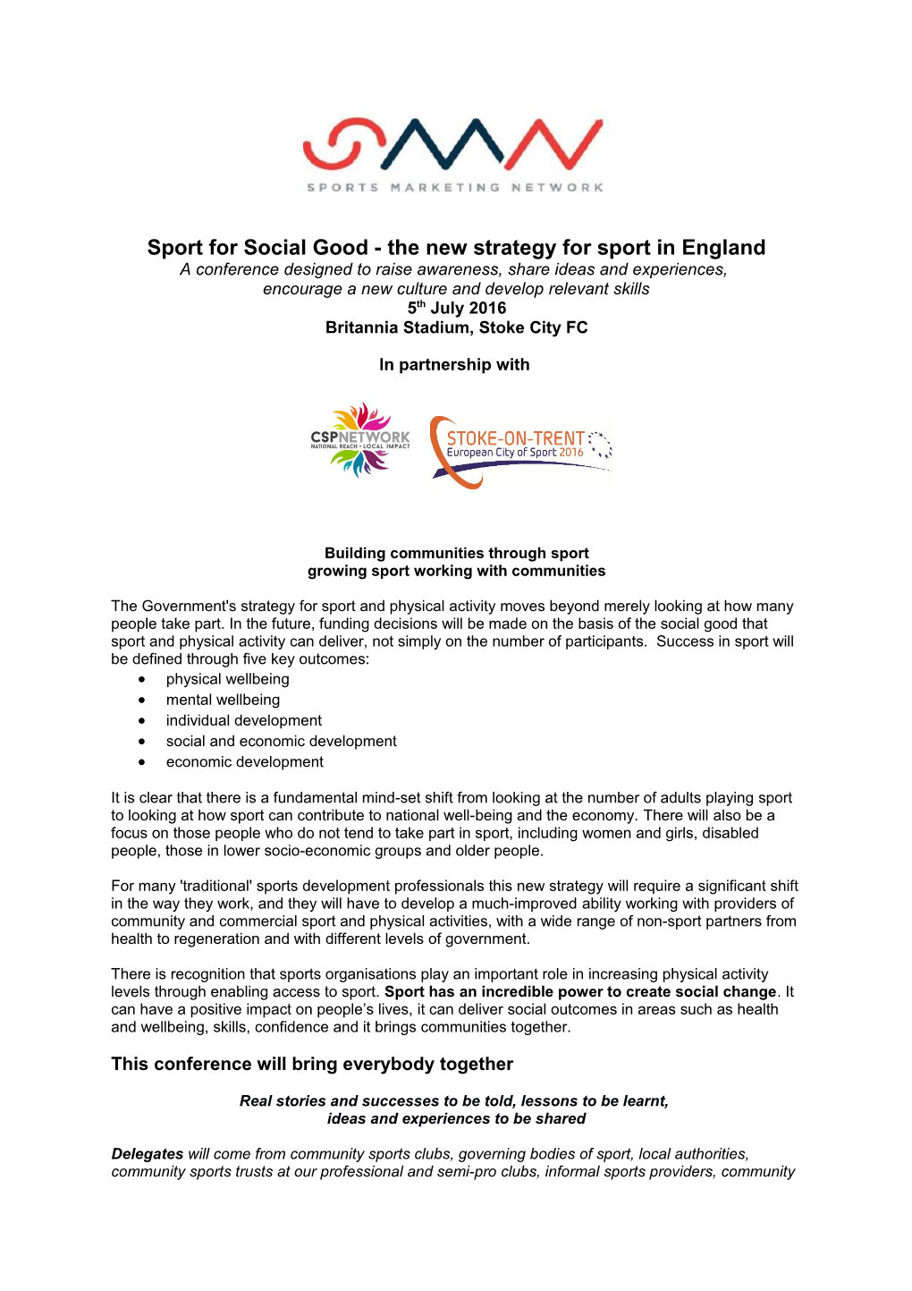 Sport for Social Good - the New Strategy for Sport in England