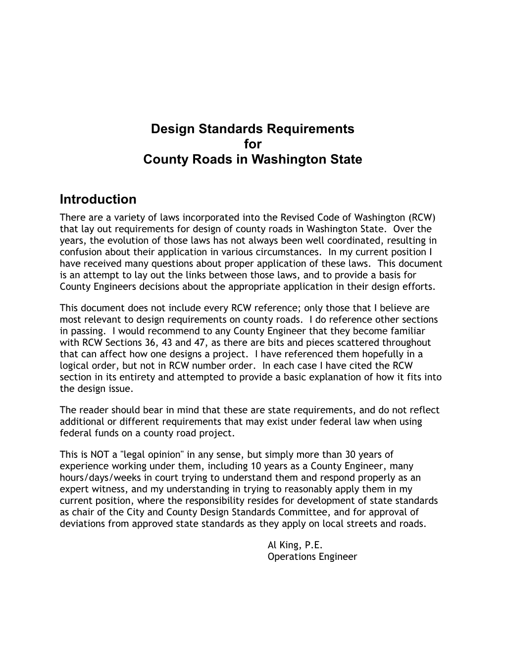 Design Standards Requirements for County Roads in Washington State