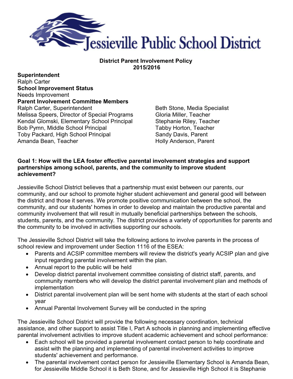 District Parent Involvement Policy