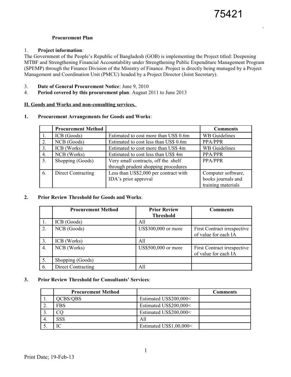 Procurement Plan DMTBF