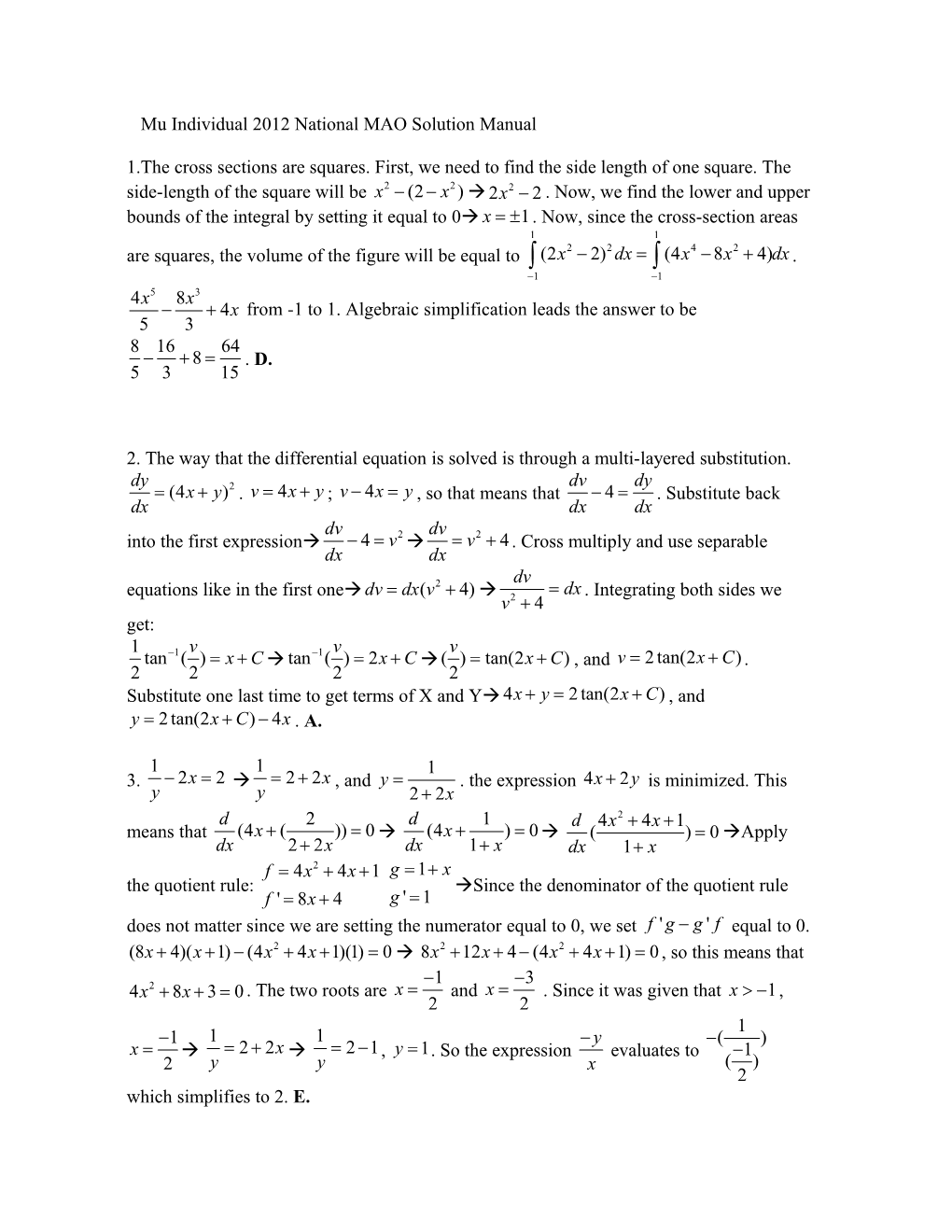 Mu Individual 2012 National MAO Solution Manual