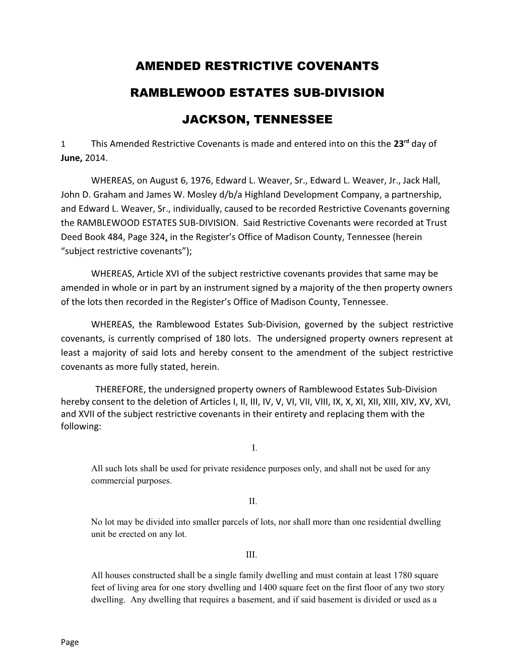 Ramblewood Estates Sub-Division