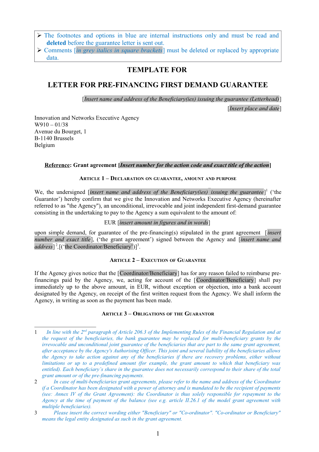 Letter Forpre-Financing First Demandguarantee