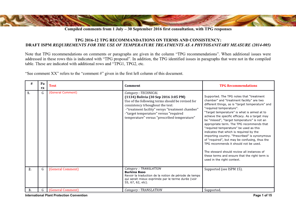 2014-005: Draft ISPM on Requirements for the Use of Temperature Treatments As a Phytosanitary