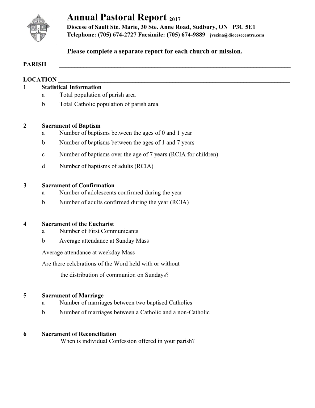 Annual Pastoral Report