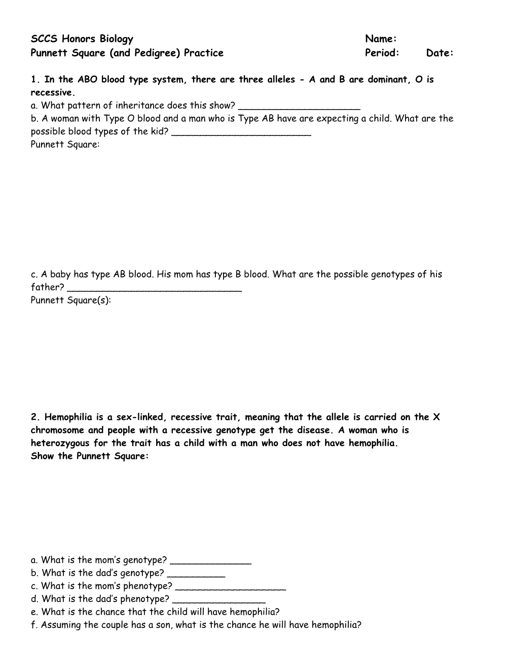 Punnett Square (And Pedigree) Practice