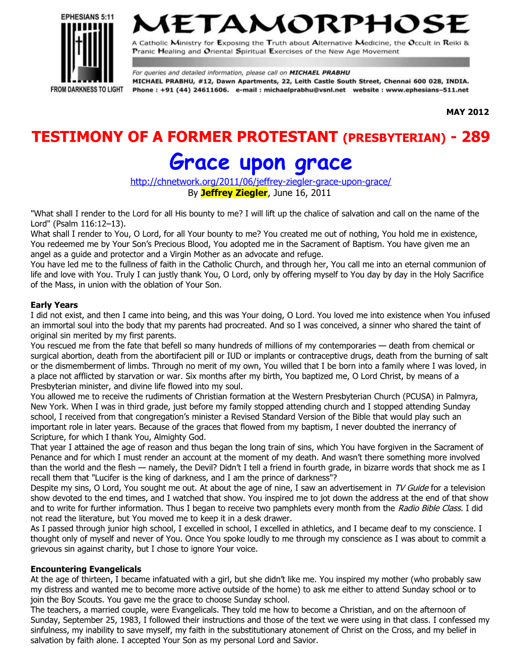 Testimony of a Former Protestant (Presbyterian) - 289