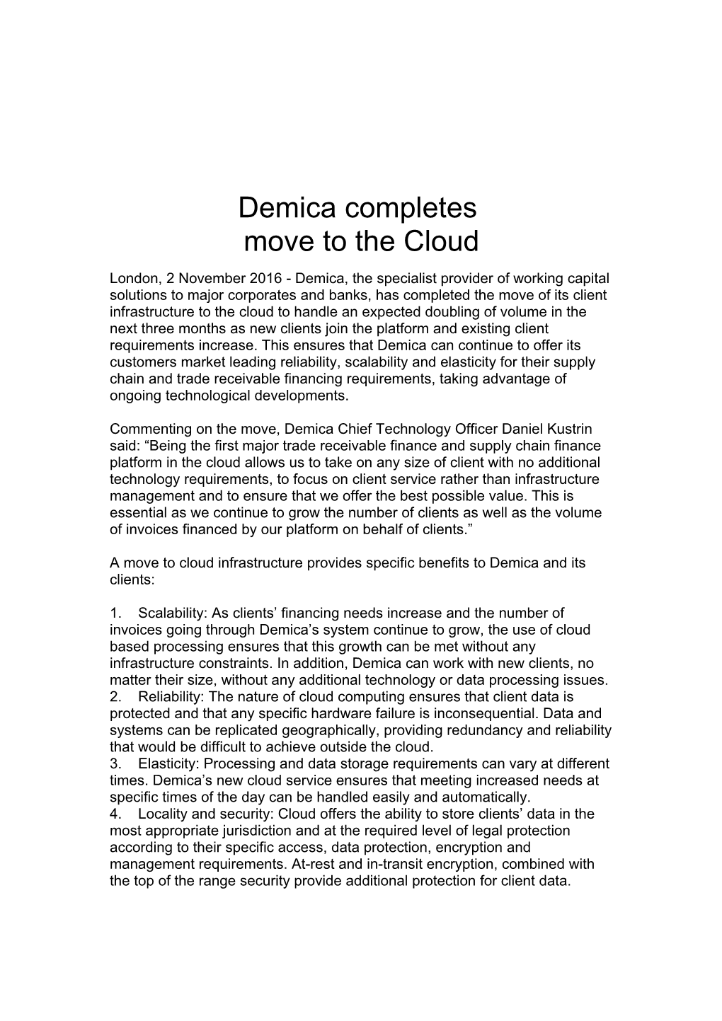 Demica Completes Move to the Cloud