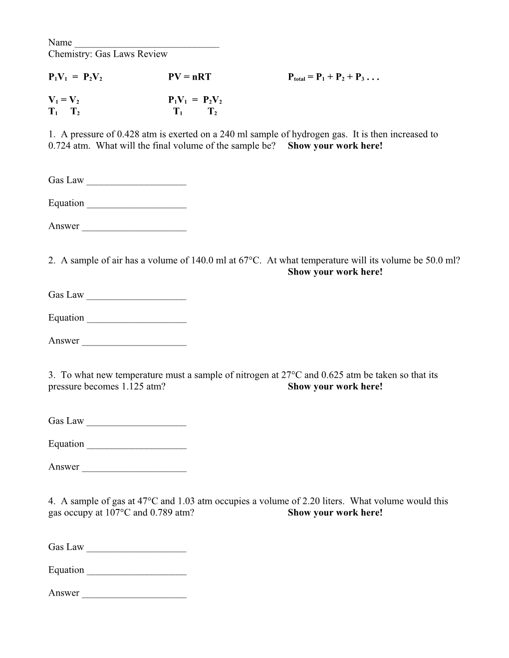 Chemistry: Gas Laws Review