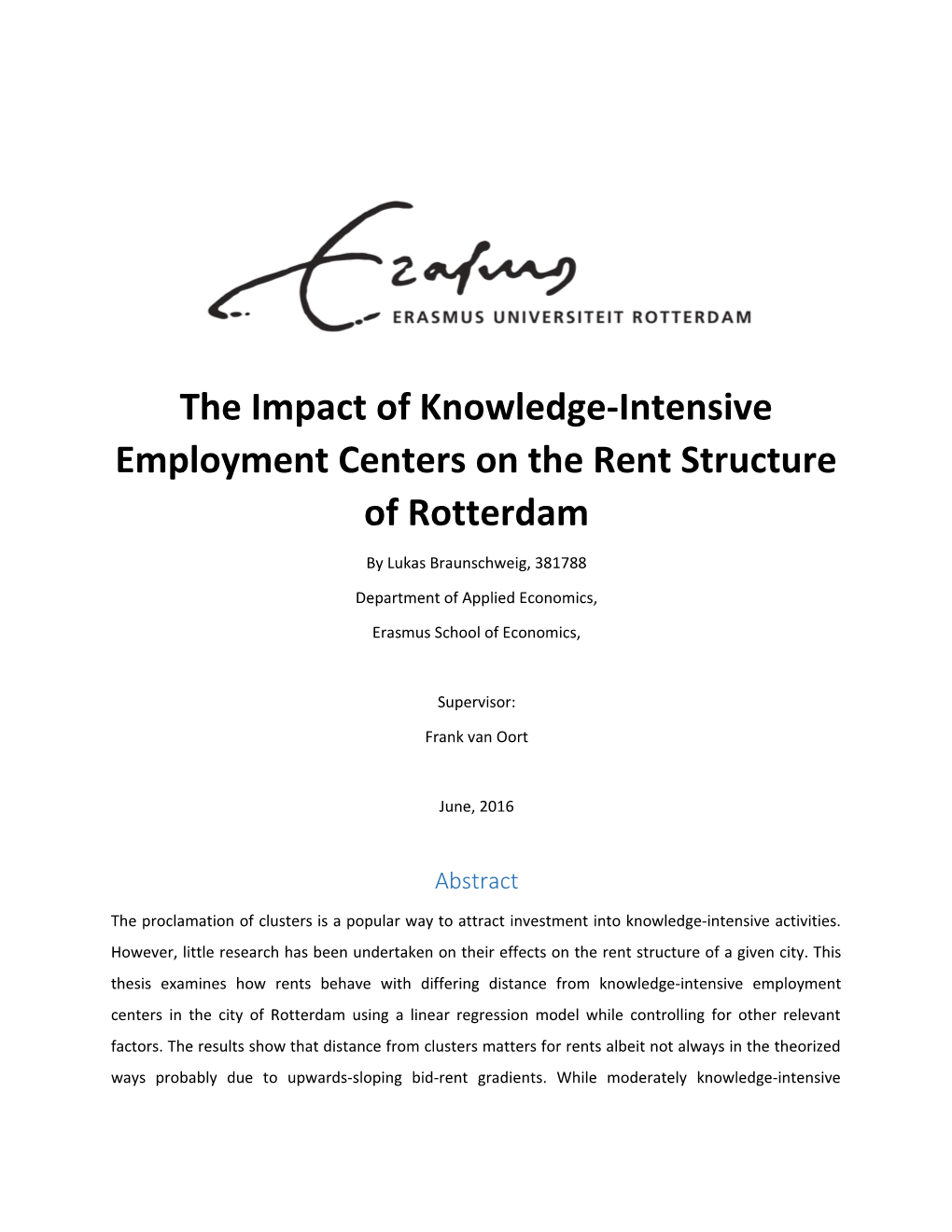 The Impact of Knowledge-Intensive Employment Centers on the Rent Structure of Rotterdam