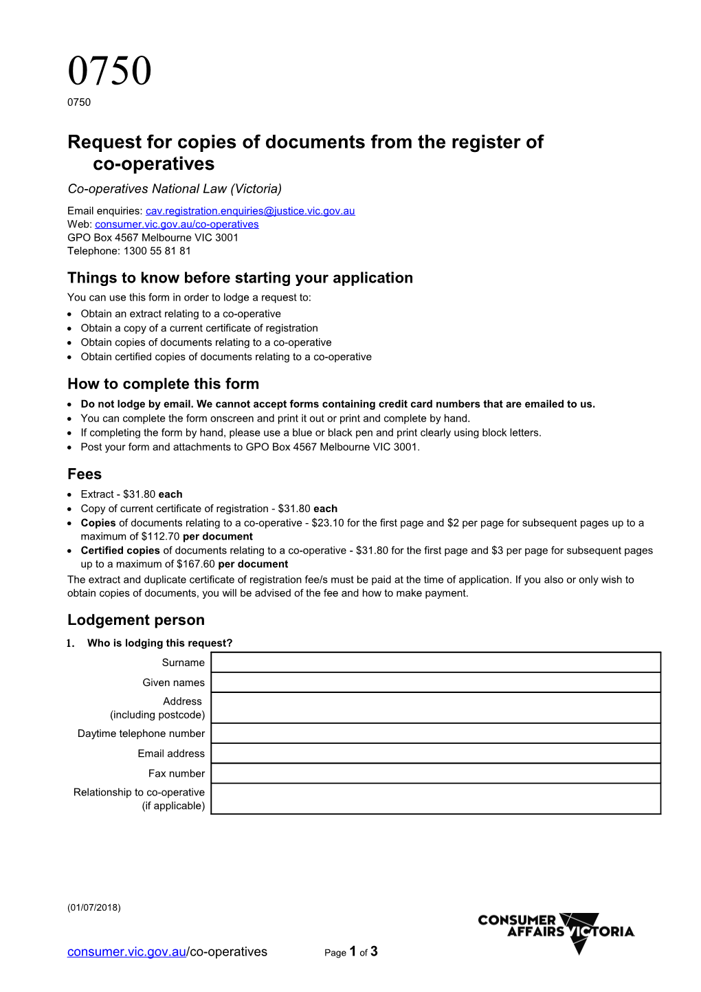 Request for Copies of Documents from the Register of Co-Operatives
