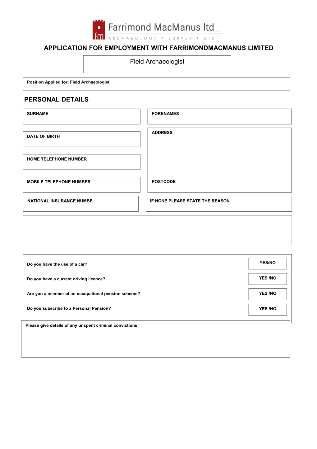 FMM Employment Application Form