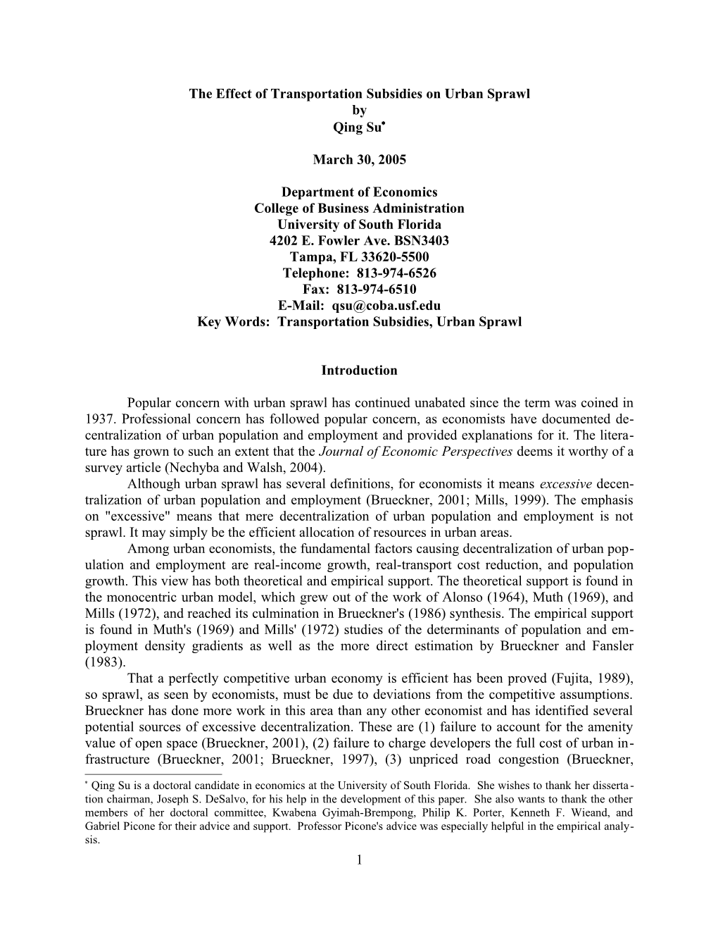 The Effect of Transportation Subsidies on Urban Sprawl