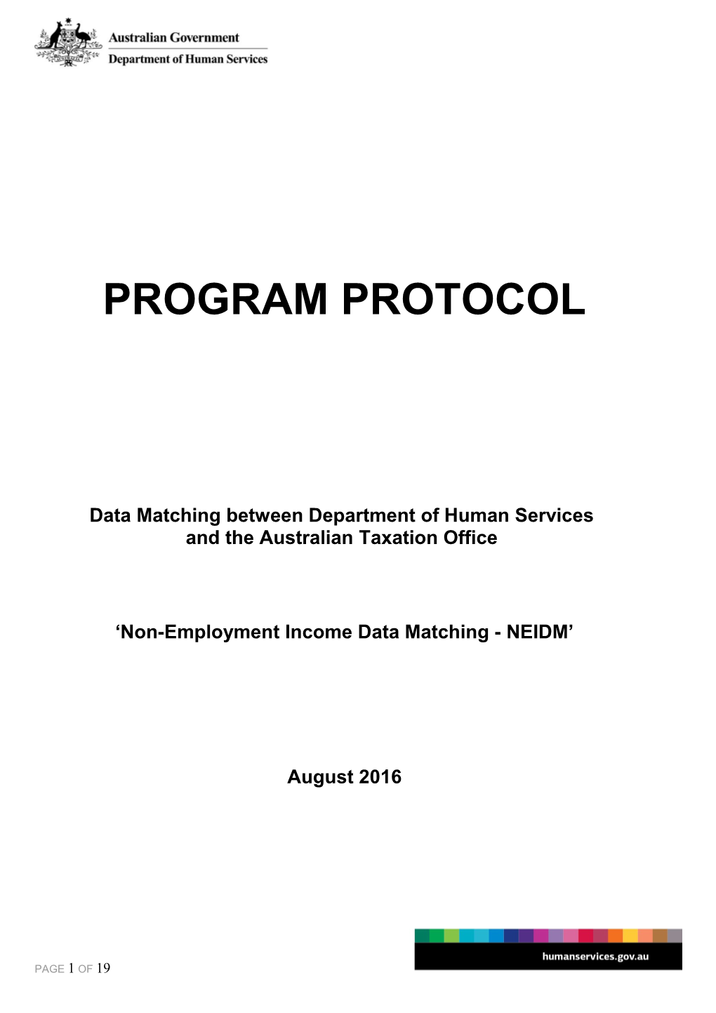 Program Protocol Non-Employment Income Data Matching (NEIDM) August 2016