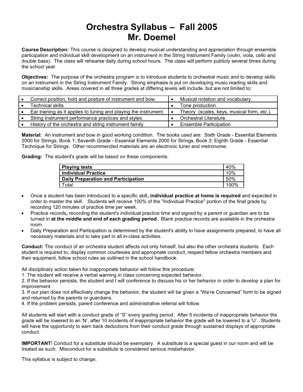 Orchestra Syllabus Fall 2005