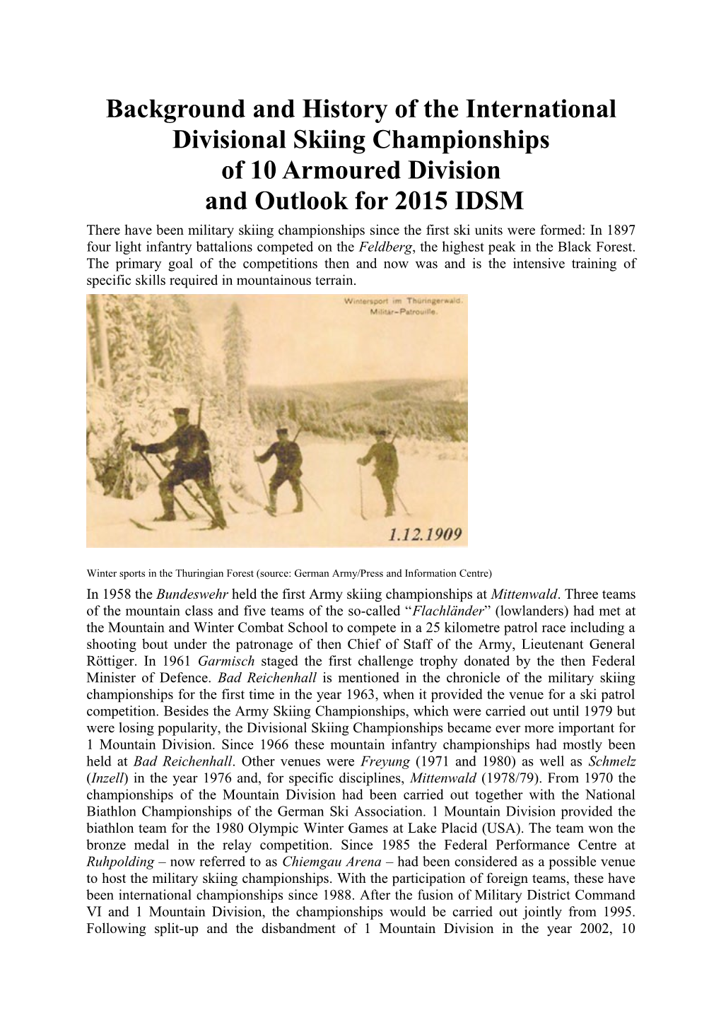 Background and History of the International Divisional Skiing Championships of 10 Armoured