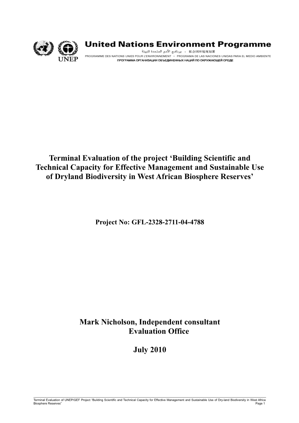 Terminal Evaluation of the Project Building Scientific and Technical Capacity for Effective
