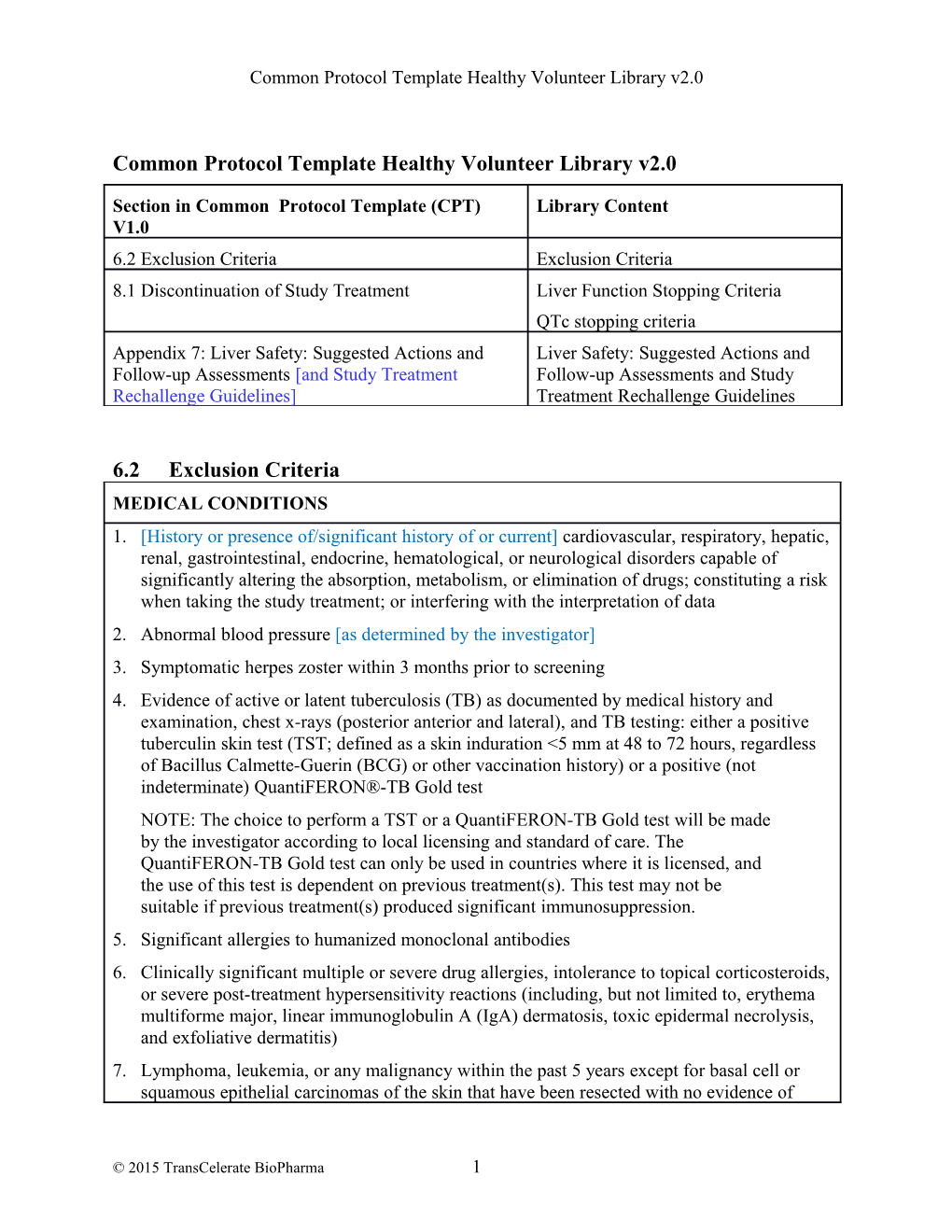 Common Protocol Template Healthy Volunteer Library V2.0