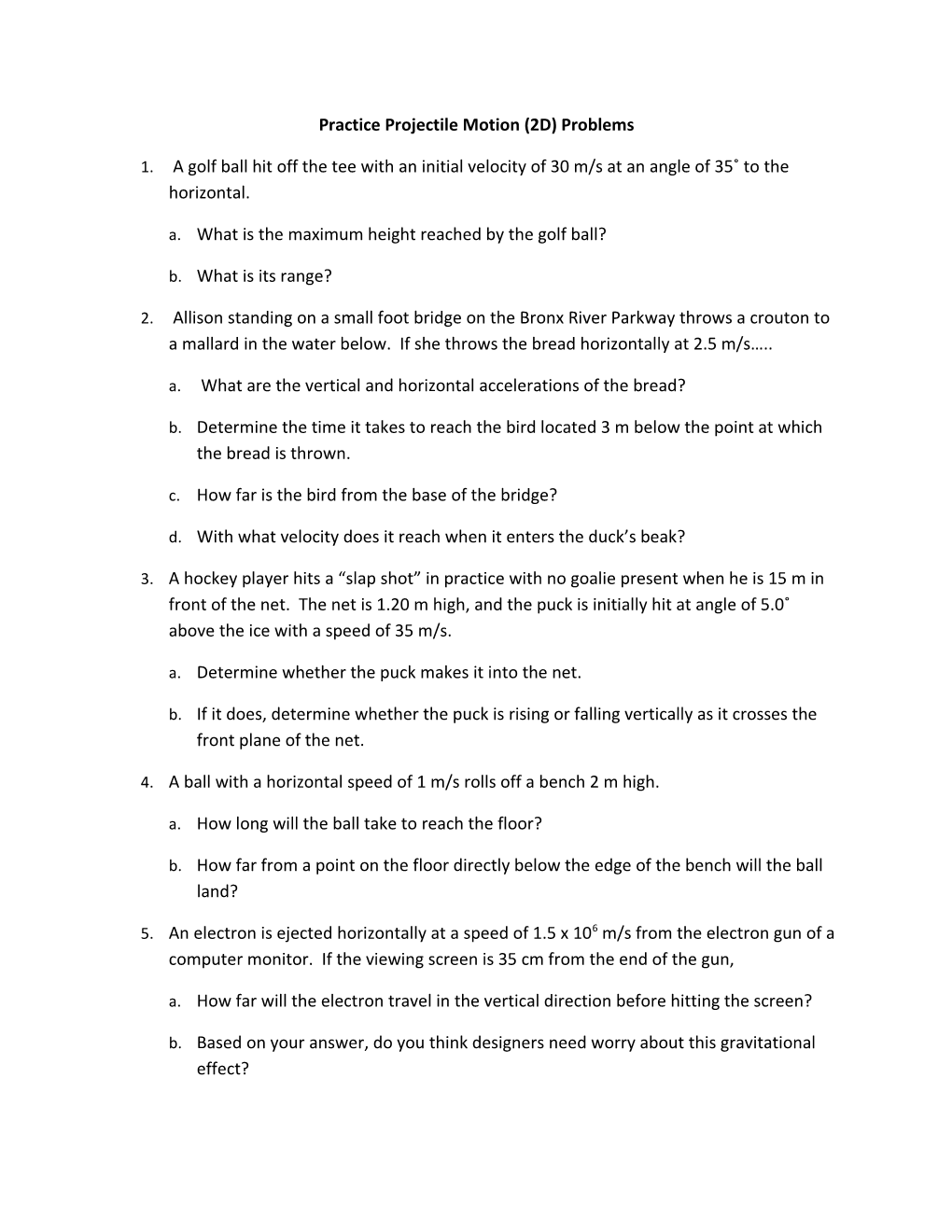 Practice Projectile Motion (2D) Problems