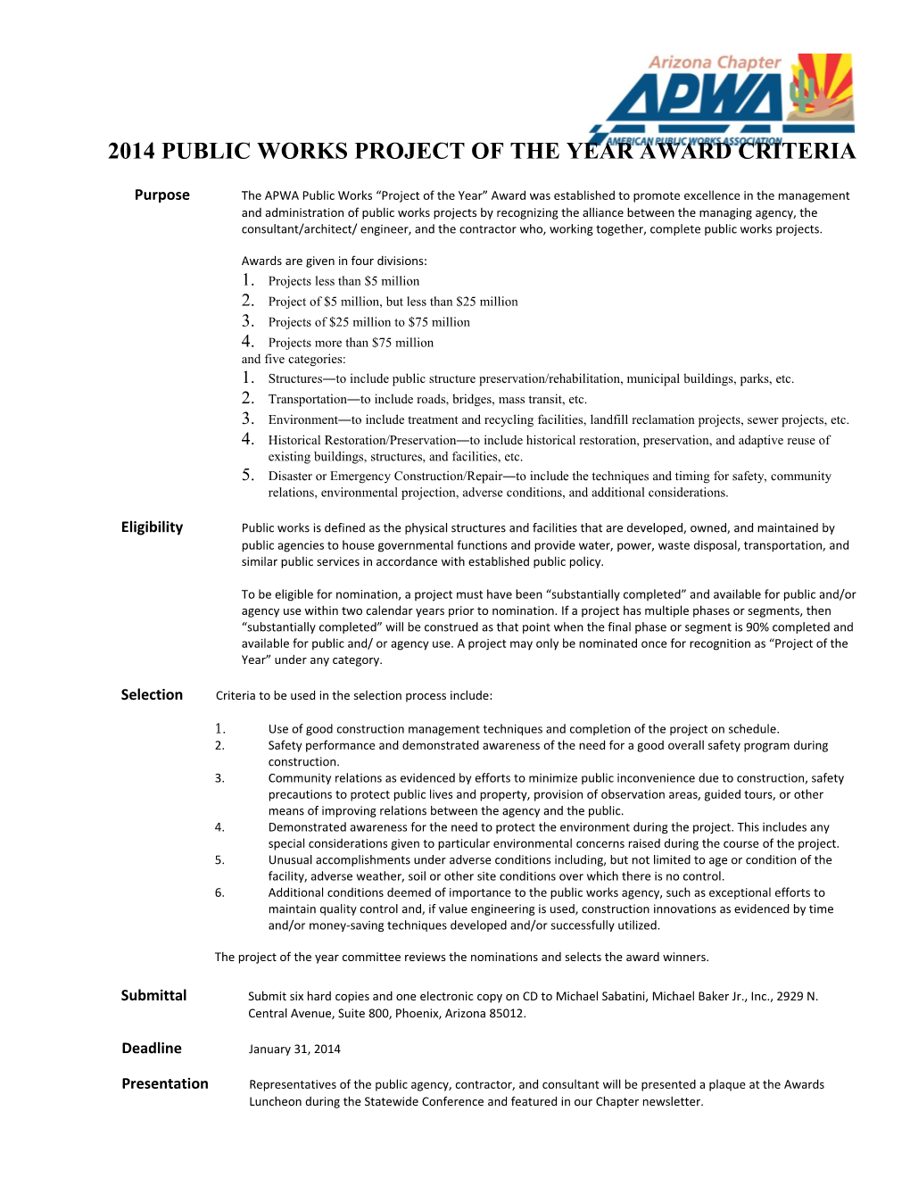 2014Public Works Project of the Year Award Criteria