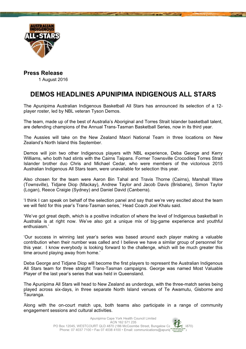 Demos Headlines Apunipima Indigenous All Stars