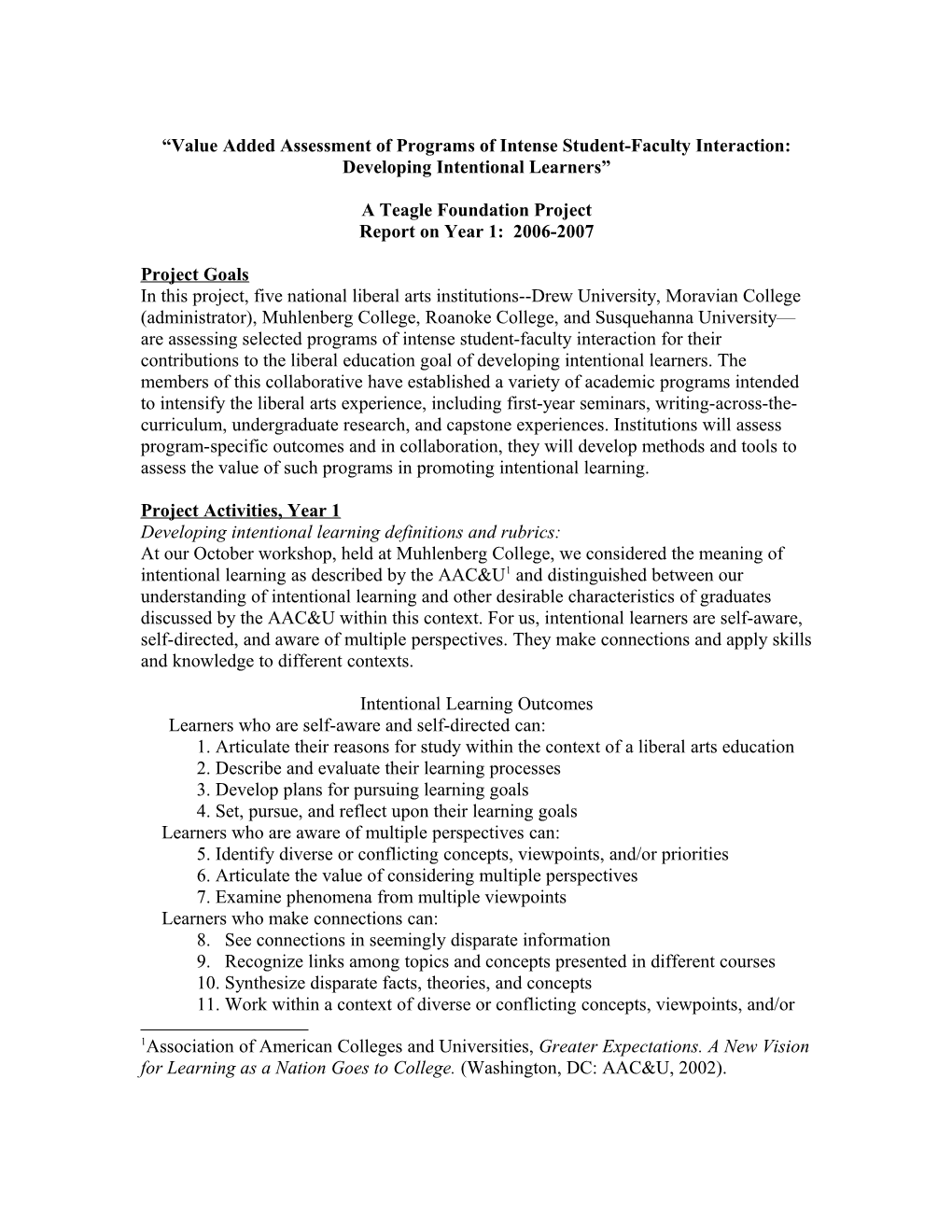 Value Added Assessment of Programs of Intense Student-Faculty Interaction: Developing