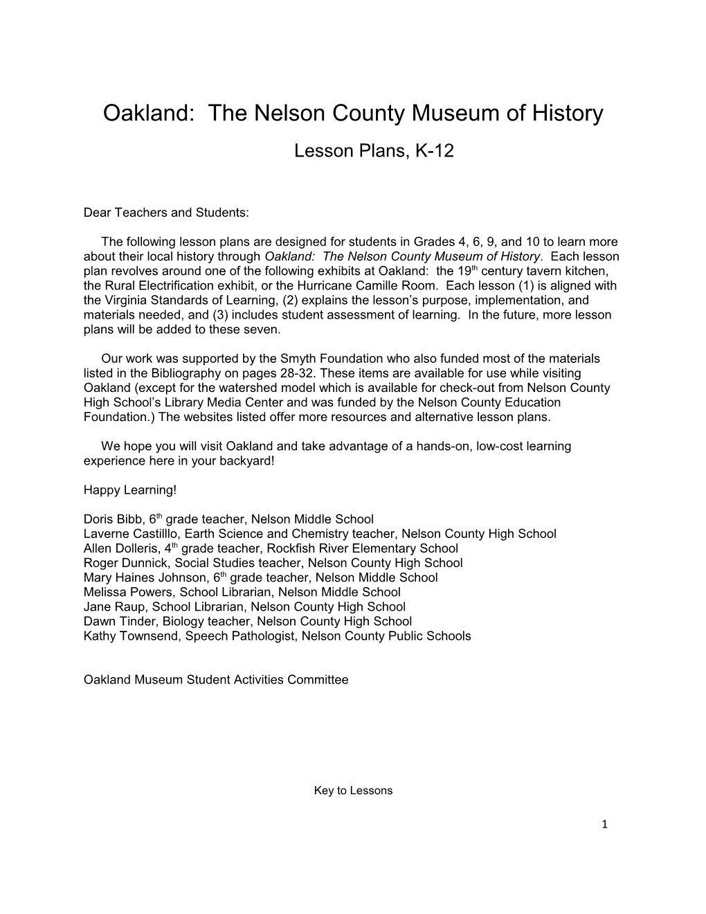 Oakland: the Nelson County Museum of History