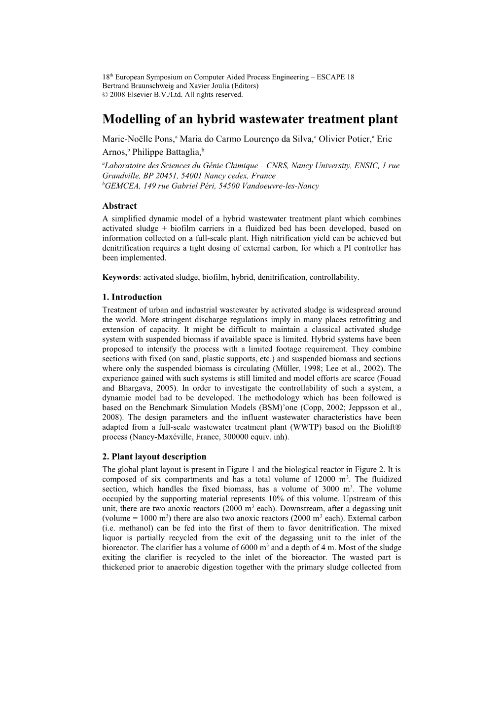 Modelling of an Hybrid Wastewater Treatment Plant