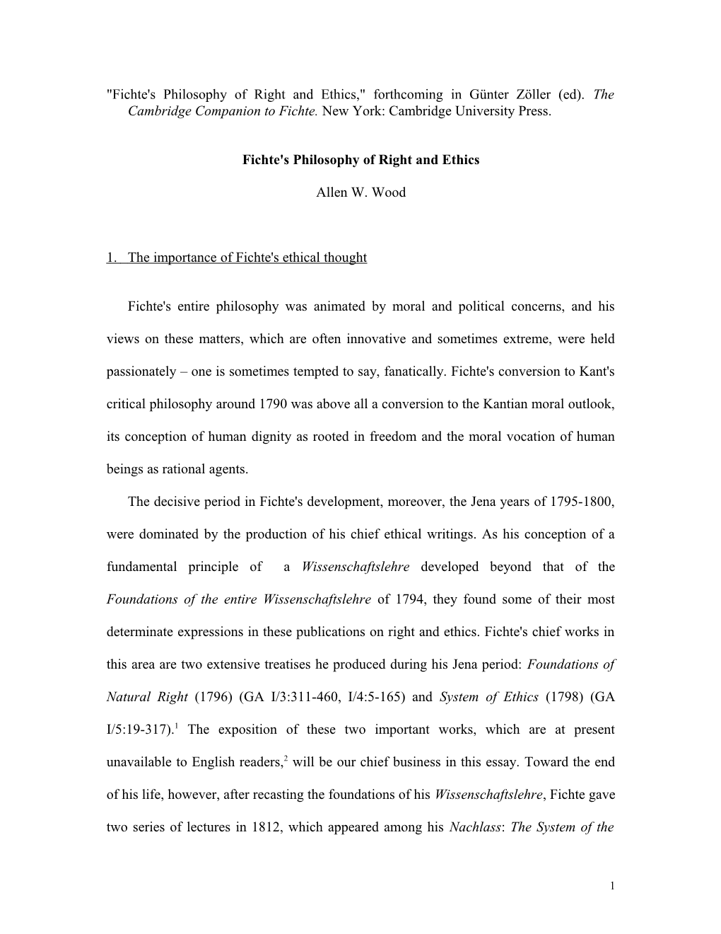 Fichte's Philosophy of Right and Ethics