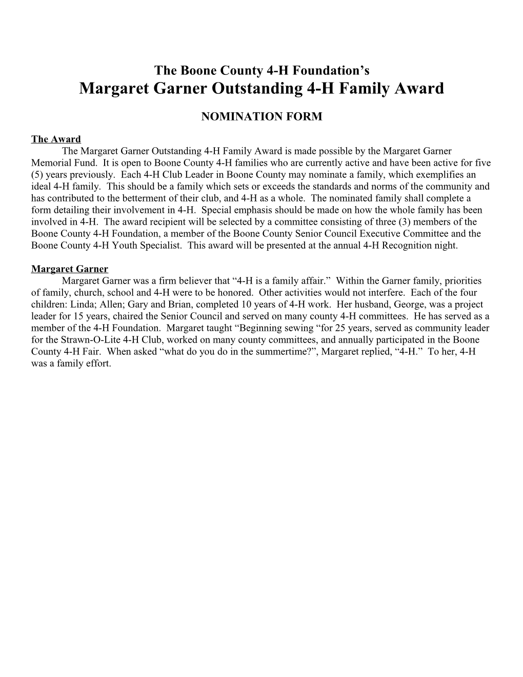 Boone County 4-H Family Award