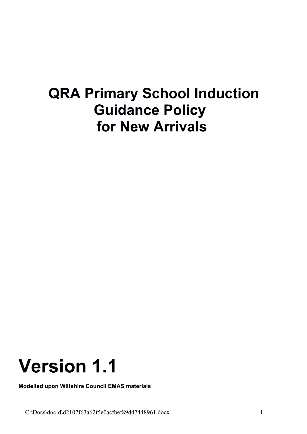 QRA Primary School Induction Guidance Policy