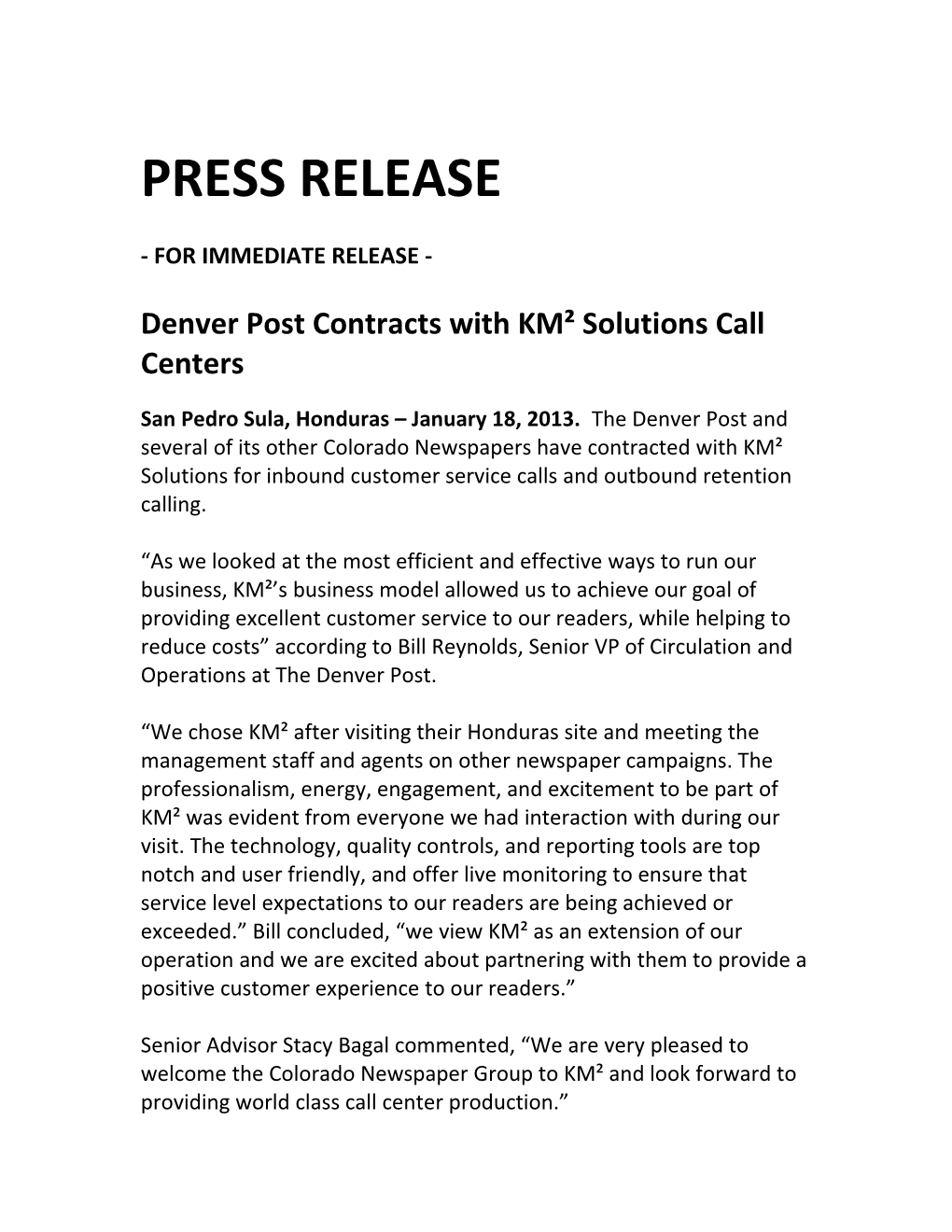 Denver Post Contracts with KM Solutions Call Centers
