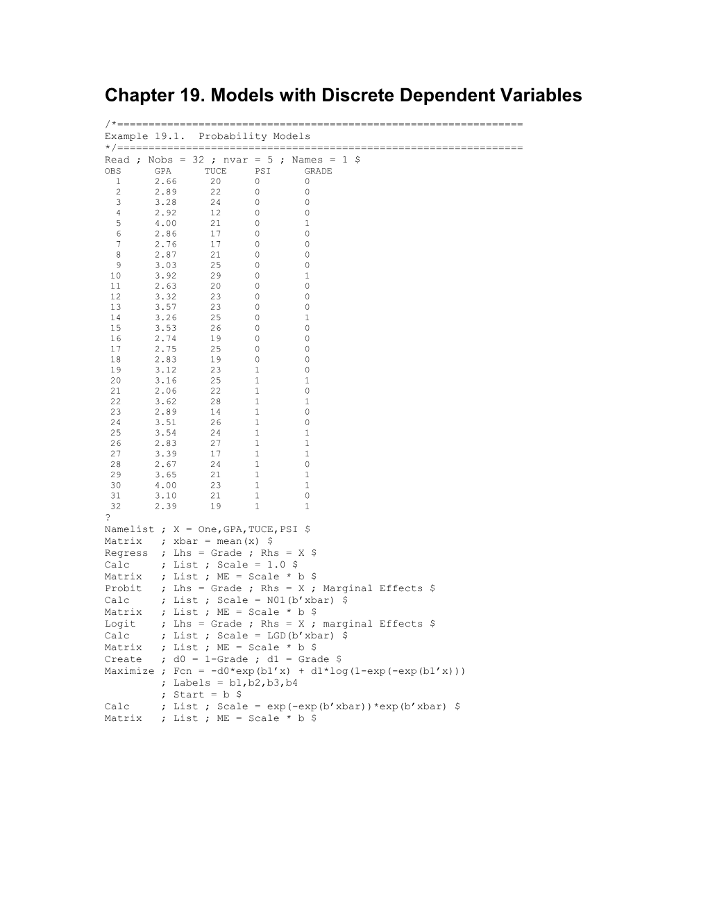 Chapter 19. Models with Discrete Dependent Variables